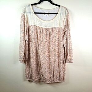 Ruff Hewn Women's cream Floral 3/4 Sleeve Blouse with Lace design size 2x